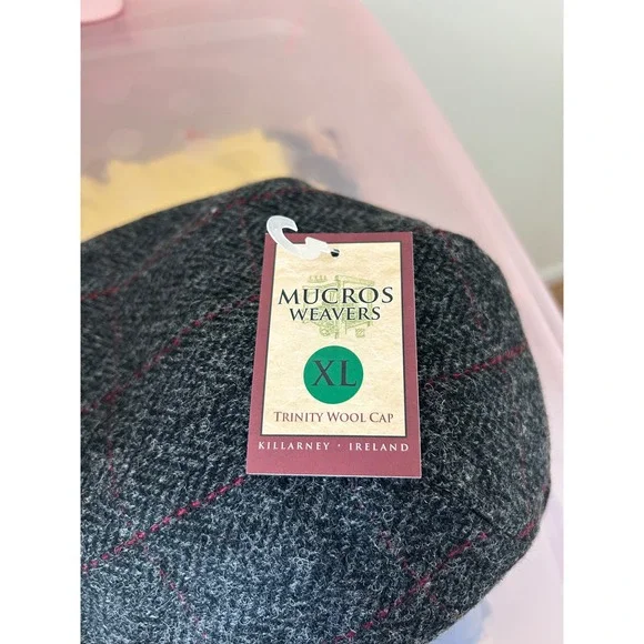 NWT Mucros weavers workshop trinity 100% wool flat cap ireland gray red tweed XL - Picture 5 of 8